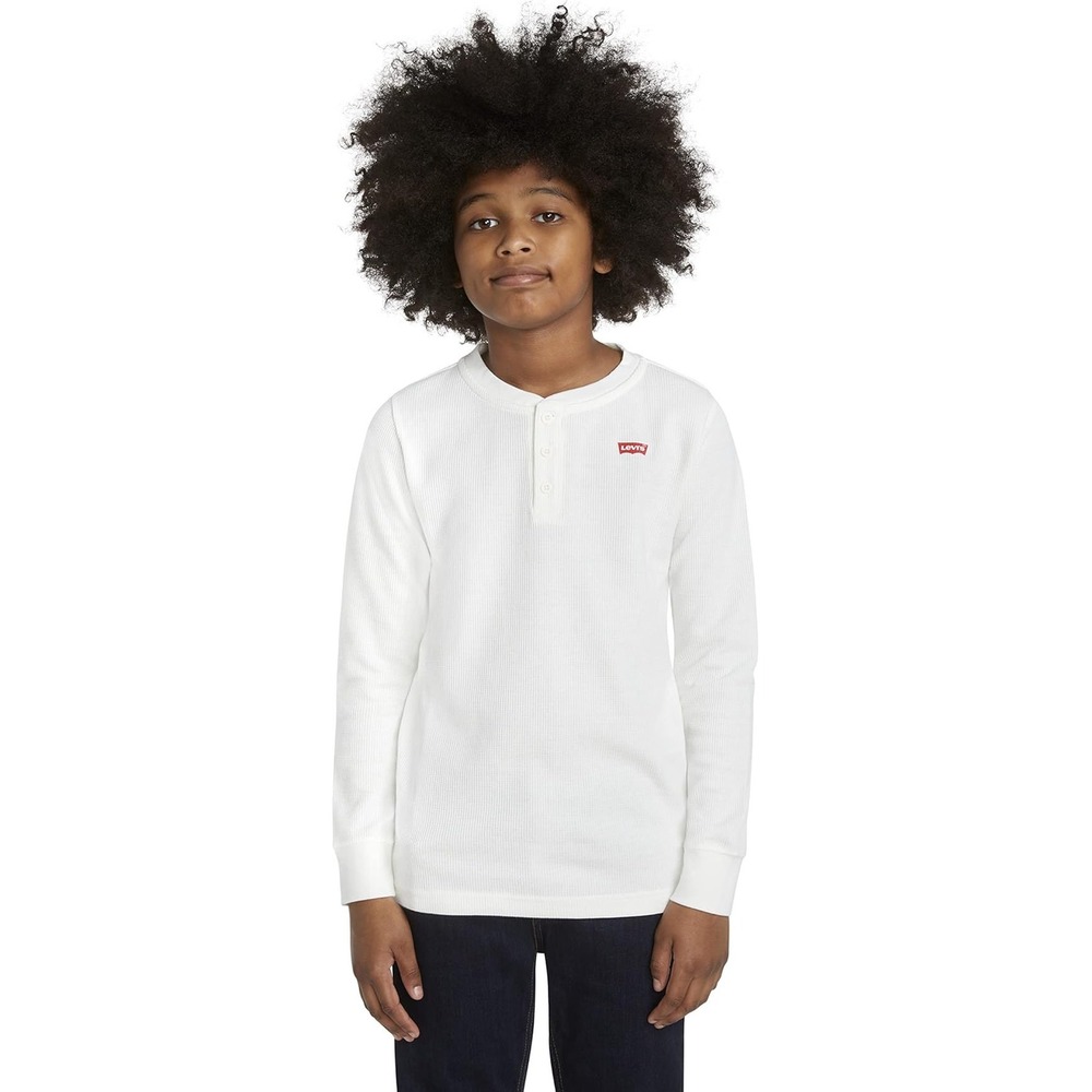 Levis Boys White Long Sleeve Waffle‎ Knit Henley Shirt Size M 10-12 Yrs